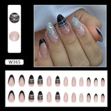 Zjkrl - 24pcs False Nails Tips with Glitter Design Press on Stick-on Nail Tips for Women and Girls