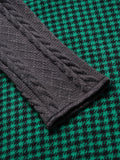 Zjkrl Cable Knit Plaid Print Panel Dress Long Sleeve Lace Up Foldover Off the Shoulder Mini Dress For Women Spring Winter