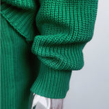 Women Casual Solid Knitted Slim Sweater Warm Suit Long Sleeve Stand Collar Pullover and Side Split Skirt Winter New Fashion