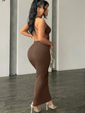 Zjkrl Ribbed Solid Hollow Out Backless Sleeveless Sexy Slit Mini Dress Bodycon 2023 Summer Women Outfits Elegant Party Y2K
