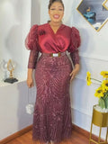 Zjkrl Plus Size African Party Long Dresses for Women 2023 New Dashiki Ankara Sequin Evening Gowns Turkey Outfits Robe Africa Clothing