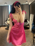 Zjkrl Girls Spice Tank Mini Dress Rose Red Tight American Style Sexy Off Shoulder Sleeveless V Neck Hot Sexy Korean Top 0DRT