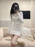 Zjkrl - 2023 Spring Long Sleeve Elegant Bodycon Dress Women Casual Slim Y2k Mini Dress Office Lady One Piece Dress Korean Fashion Chic
