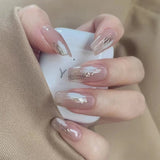 Zjkrl - 24Pcs/Box Gradient Color Artifical Press On Nails With Glue Long Coffin Fake Nails Lovely Girls Nail Art Ballerina False Nails