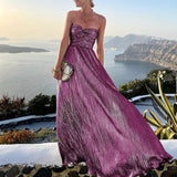 Zjkrl Sexy Dress Women Elegant Solid Strapless Maxi Party Dress Summer Casual Sleeveless Female Streetwear Long Dress Vestidos