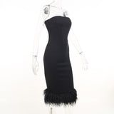 Zjkrl Fall Winter Party Dresses For Women Strapless Feather Evening Dresses Elegant Formal Party Dresses For Women Sexy Corset Bodycon Midi Dress White Black
