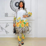 Zjkrl - 2 Piece Set Plus Size Clothes Women Dashiki African 2023 Summer Chiffon Print Tops Pants Trousers Suits Ankara Party Outfits