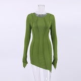 Zjkrl - 2024  Club Striped Y2K Mini Bodycon Party Dress Autumn Irregular O Neck Women Long Sleeve Club Dress Fall Dress