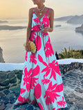 Zjkrl - Fashion V Neck Sling Print Party Dress New Summer Elegant Swing Long Dress Women Sexy Sleeveless Belt Bohemian Robe Dresses