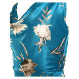 Zjkrl Women Cowl Neck Satin Ruched Floral Print Dress Sleeveless Bodycon Skinny Elegant Dress Midi Party Dress Robe Longue Femm