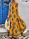 Zjkrl - Half Open Collar Summer Streetwear Print Dress Bohemian Female Casual Sleeveless Long Dress Women Vintage Patchwork Loose Dress
