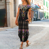 Zjkrl - Elegant Women Maxi Dress 2023 Summer O Neck Short Sleeve Sundress Office Lady Party Dress Female Print A-Line Long Dress Vestido