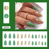 Simple French Wearable False Nails Almond Colorful Stripes Colorblock Design Manicure Fake Nails Line Full Cover Press On Nail