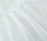 New Women Sweet Bow White Lace Dress Vintage Puff Sleeve Ladies Holiday Party Mini Cake Dress Skater Robe