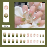 Zjkrl - Fashion Beauty Tools 24PCS Fresh Gradient Wear Mid-length Fake Nail Blue White Love Press on Acrylic Wearable Nail Patch
