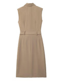 Zjkrl - Elegant Women Blazer Dresses With Belt Autumn Solid Notched Office Lady Dresses Sleeveless Double Breasted Vestidos