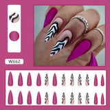 Simple French Wearable False Nails Almond Colorful Stripes Colorblock Design Manicure Fake Nails Line Full Cover Press On Nail