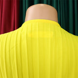 Zjkrl Sexy V-Neck Pleated Dinner Party Dress Women Yellow Elegant  with Belt Long Sleeve Robe Femme African Maxi Red Vestido