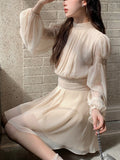 Zjkrl - 2023 Spring Sweet 2 Piece Dress Set Women Long Sleeve Blouse Y2k Mini Dress Office Lady Elegant Korean Fashion Suits Pure Color