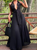 Zjkrl Sexy Halter V Neck Lace Up Maxi Summer Dress Women Sleeveless Chiffon Long Dress