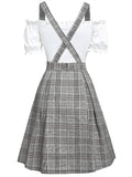 Zjkrl Off The Shoulder Tee and Crisscross Plaid Suspender Skirt Set Two Piece Dress Top and Skirt Set