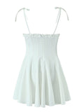 Summer 2023 Women Cotton White Sling Mini Dress Sexy Sleeveless Ladies Slim Waist Swing Party Skater Bridesmaid Robe