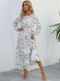 Zjkrl - Elegant Floral Print Women Dress Spring Summer Casual O Neck Long Sleeve Chiffon A Line Long Maxi Dress Party Vestidos