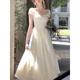 Zjkrl - 2023 Summer Sweet Elegant Lace Formal Dress Office Lady Beach Style Even Party Midi Dress Women Design One Piece Dress Korean