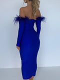 Zjkrl Party Dresses For Women Outfits Elegant Off-shoulder Feather Sleeve Maxi Dress Women New Strapless Backless Bodycon Long Dress Vestido