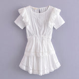 Zjkrl Spring Short Sleeve Vocation Women White Mini Dress Holiday Lace Ruffled Dress
