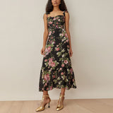 Zjkrl - Dresses For Women 2023 Elegant Vintage Floral Dress Frill Sweetheart Neck Sleeveless Strap Tie Ruffle Hem Summer Beach Dress