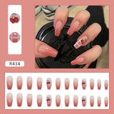 Zjkrl - 24Pcs/Box Charming Pink Flame Short Ballet Wearable Fake Nails press on Square Head Full Cover Detachable Finished Fingernails