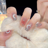 Zjkrl - 24 Pcs Pink Fake Nails Press on Nail Designs Art Long Tips False Forms with Glue Stick Stickers Reusable Set Acrylic Artificial