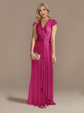 Zjkrl New Luxury Champagne V-Neck Sequin Evening Dress Women Party Maxi Dress Beading Gowns Long Prom Cocktail Dresses