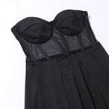 Sexy Black Mesh Patchwork Strapless Corset Maxi DressesWomen 2022 Summer Sleeveless Bodycon Split See Through Party Club Dress
