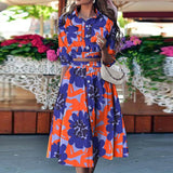 Zjkrl - Elegant Turn-down Collar Button Blouse + Skirts Suit Autumn Fashion Striped Print Two Piece Sets Casual 3/4 Sleeve Women Outfits