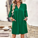 Summer Dresses For Women Solid V Neck Dress Summer Tunic Short Dresses For Teens Girls Elegant Formal Party Dresses