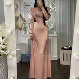Zjkrl Elegant Women Bodycon Party Dress Summer Long Sleeve Slim Fit Sundress Femme Robe Solid Round Neck Ladies Long Dress Cover Up