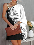 Zjkrl 2023 Summer Dresses Fashion Womens Print Sexy Slant Neck Off Shoulder Mini Boho Loose Dress For Women Streetwear Female Clothing