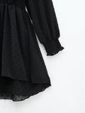 New Spring Women Ruffled Dotted Black  Dress Long Sleeve Elastic Waist Female Vintage Dresses Short Vestidos