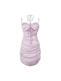 Zjkrl Summer Design Fashion Sexy Spaghetti Dress Evening Mini Sundress Backless Strapless Satin Lace Pleated Bodycon Party Women