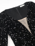 Women Black Velvet Sequin Dress Deep V Neck Patchwork Ruffle Shiny Party Birthday Big Size African Ladies Event Celebrate Gowns
