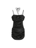 Zjkrl Summer Design Fashion Sexy Spaghetti Dress Evening Mini Sundress Backless Strapless Satin Lace Pleated Bodycon Party Women