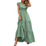 Zjkrl Women s Summer Long Beachwear Dress Ruffle Sleeve V Neck Boho Floral A-line Dress