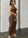 Zjkrl Ribbed Solid Hollow Out Backless Sleeveless Sexy Slit Mini Dress Bodycon 2023 Summer Women Outfits Elegant Party Y2K