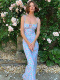 Zjkrl Floral Print Cottagecore Elegant Sleeveless Maxi Sundress Sexy Backless Women Party Club Tie Front Dress Holiday