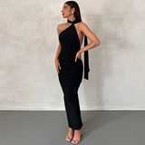 Zjkrl - Elegant Backless Party Dress for Women Summer Sexy Halter Neck Bodycon Maxi Dress 2023 Evening Club Long Dress Black Vestido