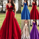 Zjkrl - Dresses for Women Elegant Sexy Wedding Party Prom V-neck Sleeveless Sling Backless Satin Maxi Red Plus Size Clothes