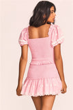Zjkrl High Quality 2023 Summer Pink Short Sleeve Women Ruffled Mini Dress