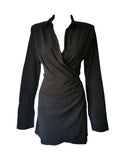 Zjkrl - Elegant Black Padded Shoulder Shirt Dresses for Women Long Sleeve Fashion Sexy Ruched Casual Evening Party Mini Dress White